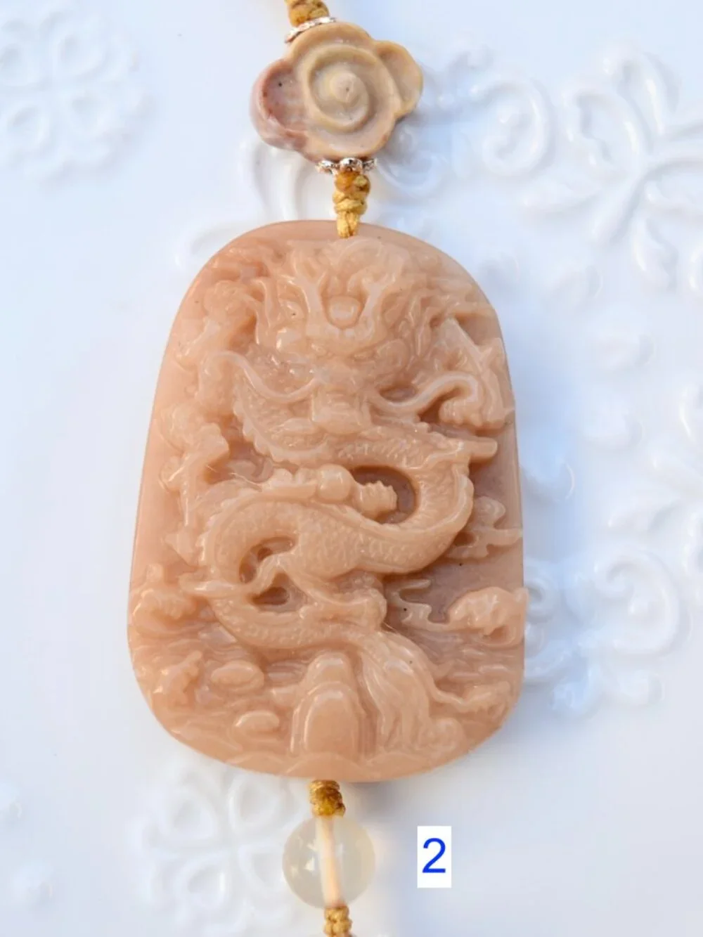 Yellow Jade Dragon Bag Charm Keychain - Tassel Hanging Ornament Style 2